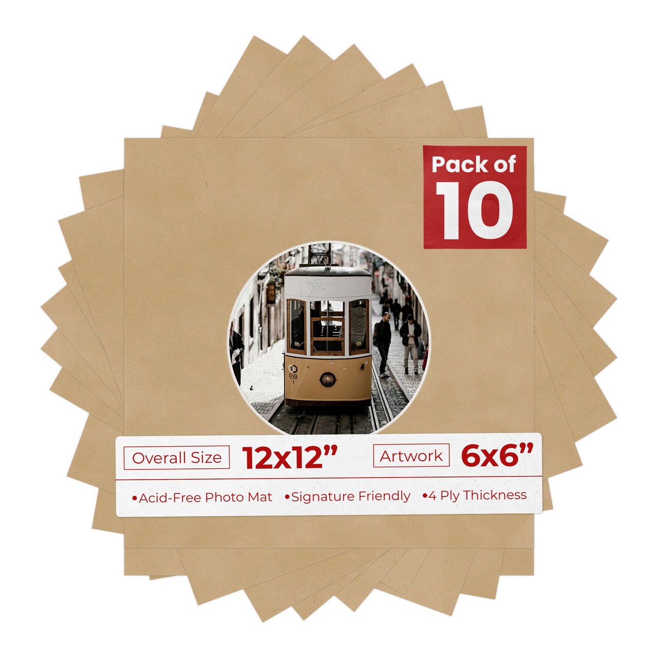 Beige Suede Mat Board for 12x12 Frames - Circle Opening for 6x6 Photos